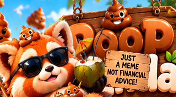 Poop Panda having fun in a silly meme coin scene